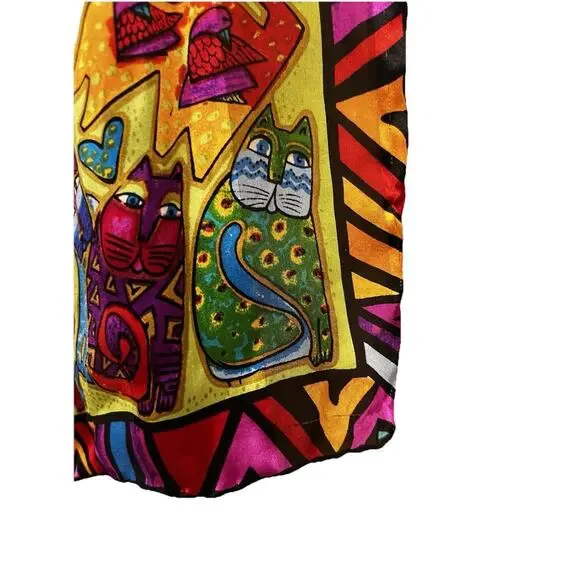 Laurel Burch Silk Rectangle Colorful Cats Felines Rolled Edge ARTSY CAT LADY - Picture 3 of 7